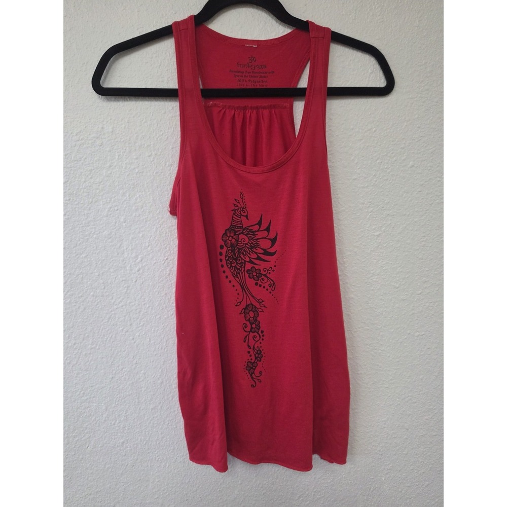 Funkyoga Women Tank Top M Red Graphic Sleeveless Round Neck Casual Tee Shirt